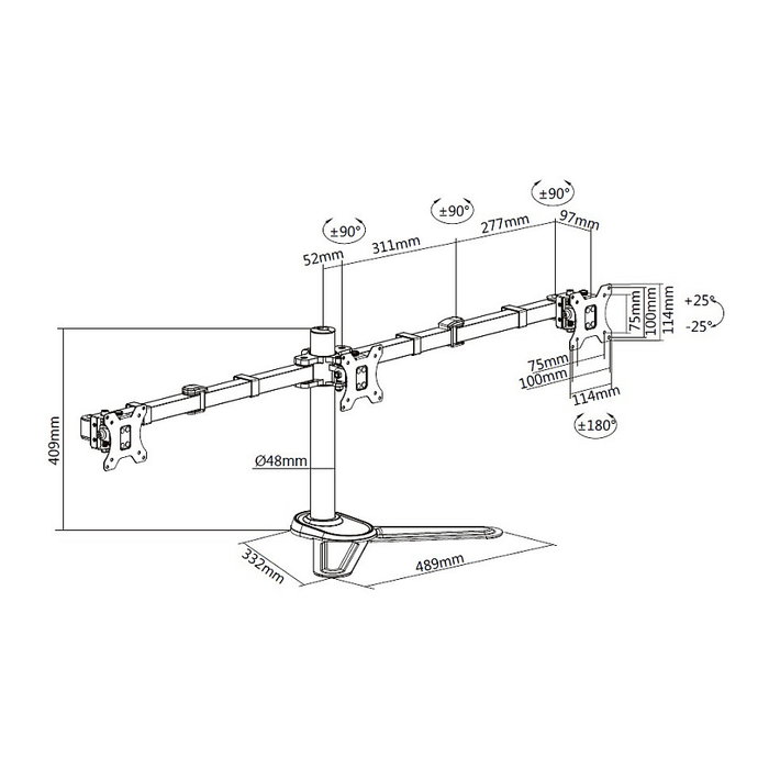 EQUIP Soporte de mesa articulado para tres monitores 17-27 pulgadas