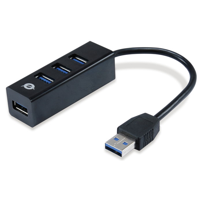 Conceptronic Hubbies04B Hub USB 3.0 de 4 Puertos con Adaptador USB-C, Negro
