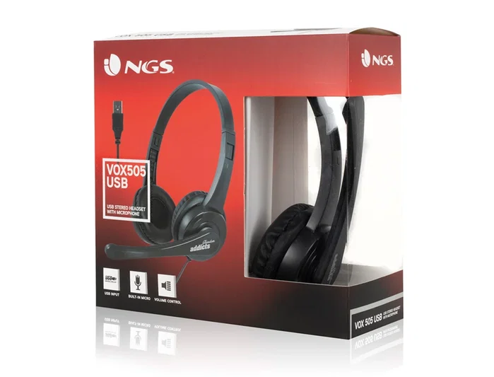 NGS Vox505 USB Auriculares de Diadema con Micrófono Negro