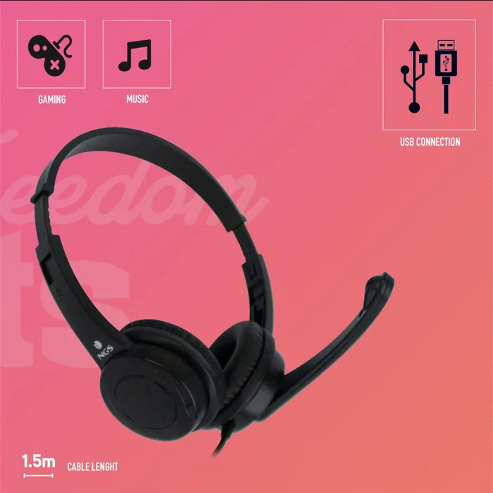 NGS VOX505 USB Auriculares Gaming con Micrófono USB, Diadema Ajustable, Control de Volumen Integrado, 20Hz-20kHz, 1.5m, Negros