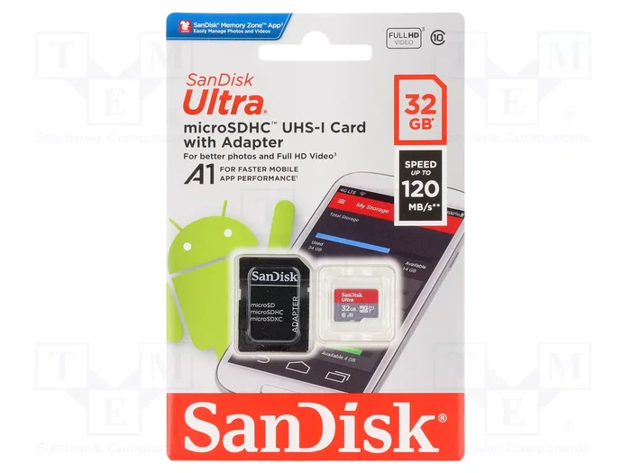 SanDisk Ultra microSDHC 32GB 120MB/s con Adaptador