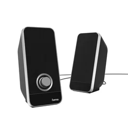 Hama Sonic LS-206 Altavoces para PC, 6W, Color Negro/Plata, Sistema 2.0, Conexión USB y AUX de 3.5 mm, Volumen Giratorio