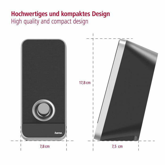 Hama Altavoces PC Sonic LS206 Negro, 2.0 Estéreo, Conexión USB 3.0 y 3.5 mm, Frecuencia 50-20000 Hz, Para Ordenador y Notebook