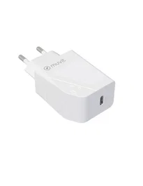 Muvit MCACC0012 Cargador de Pared USB-C 20W PD Blanco, Fabricado con Material 100% Reciclado, Carga Rápida 3A, Compatibilidad Universal, Enchufe Tipo C