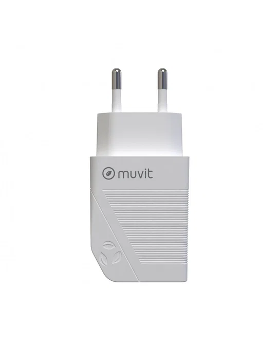Muvit MCACC0012 Cargador de Pared USB-C 20W PD Blanco, Fabricado con Material 100% Reciclado, Carga Rápida 3A, Compatibilidad Universal, Enchufe Tipo C