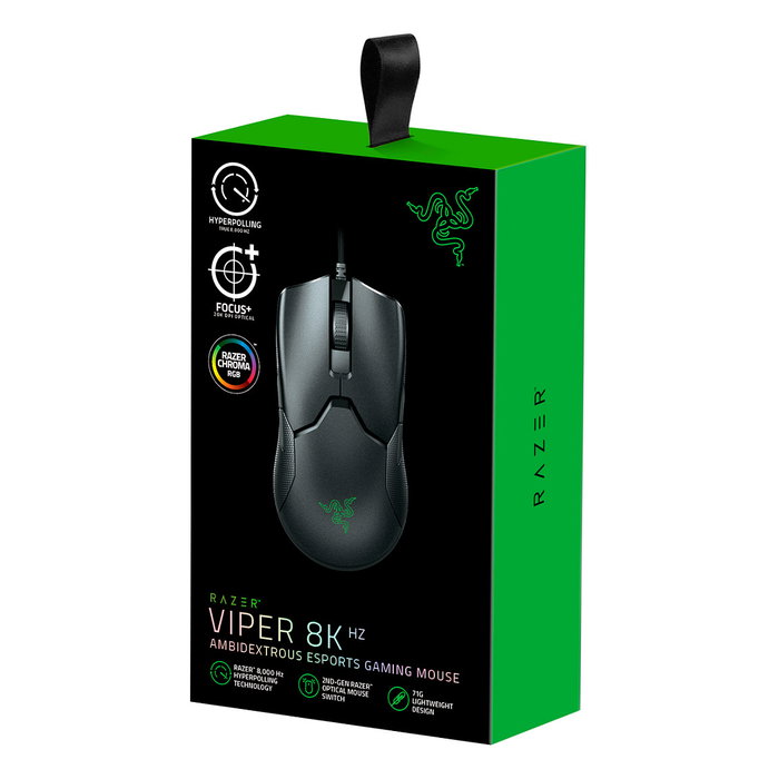 Razer Viper 8KHz - Ratón Gaming Óptico para Juego Ambidiestro, 20000 DPI, 8 Botones Programables, Cable USB 1.8 m, Iluminación, Color Negro