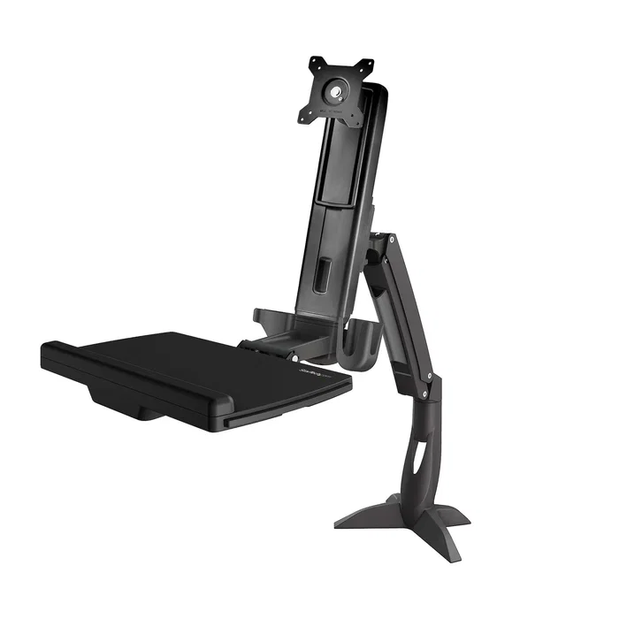 Startechcom Soporte Ergonómico de Pie y Sentado, Brazo Ajustable VESA, para Pantallas de hasta 24", 43.9cm Altura Ajustable