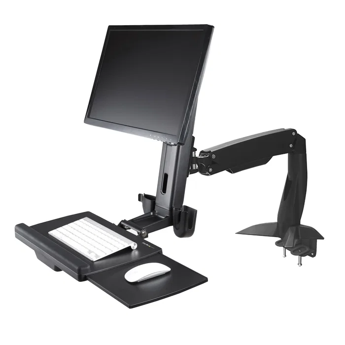 Startechcom Soporte Ergonómico de Pie y Sentado, Brazo Ajustable VESA, para Pantallas de hasta 24", 43.9cm Altura Ajustable