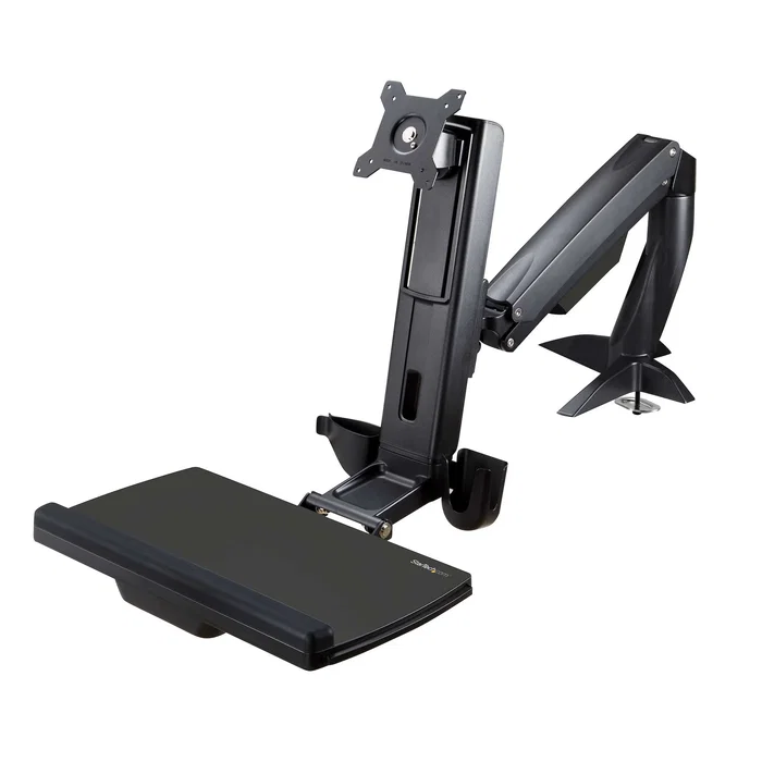 Startechcom Soporte Ergonómico de Pie y Sentado, Brazo Ajustable VESA, para Pantallas de hasta 24", 43.9cm Altura Ajustable