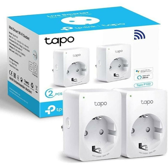 TP-Link Tapo P100 Pack de 2 Enchufes Inteligentes Wi-Fi Blanco TP-Link Tapo P100 Pack de 2 Enchufes Inteligentes Wi-Fi Blanco