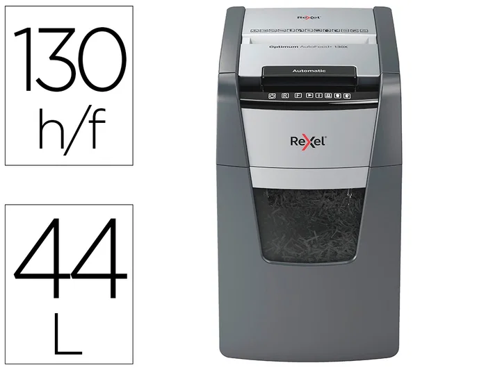 Rexel Optimum AutoFeed+ 130X Destructora de papel Corte cruzado Negro, Plata