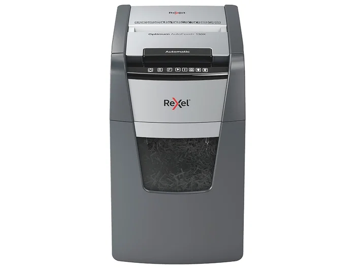 Rexel Optimum AutoFeed+ 130X Destructora de papel Corte cruzado Negro, Plata