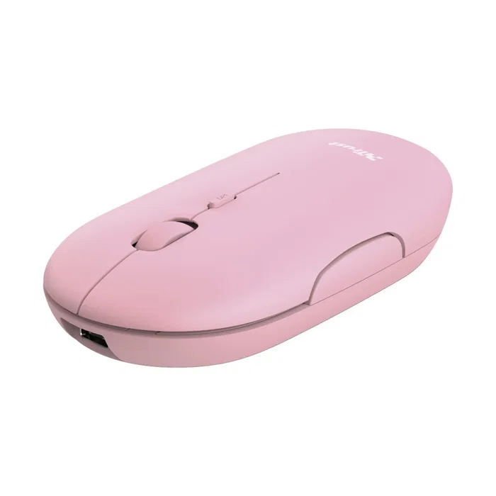 Trust Puck Ratón Inalámbrico Oficina Bluetooth y RF, Silencioso, Recargable USB-C, Ambidiestro, 1600 DPI, Ultrafino 27mm, Rosa
