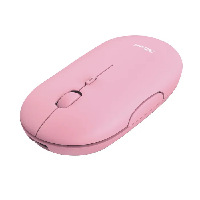 Trust Puck Ratón Inalámbrico Oficina Bluetooth y RF, Silencioso, Recargable USB-C, Ambidiestro, 1600 DPI, Ultrafino 27mm, Rosa