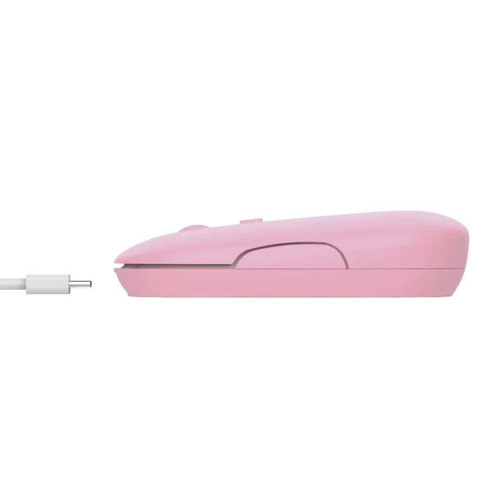 Trust Puck Ratón Inalámbrico Oficina Bluetooth y RF, Silencioso, Recargable USB-C, Ambidiestro, 1600 DPI, Ultrafino 27mm, Rosa