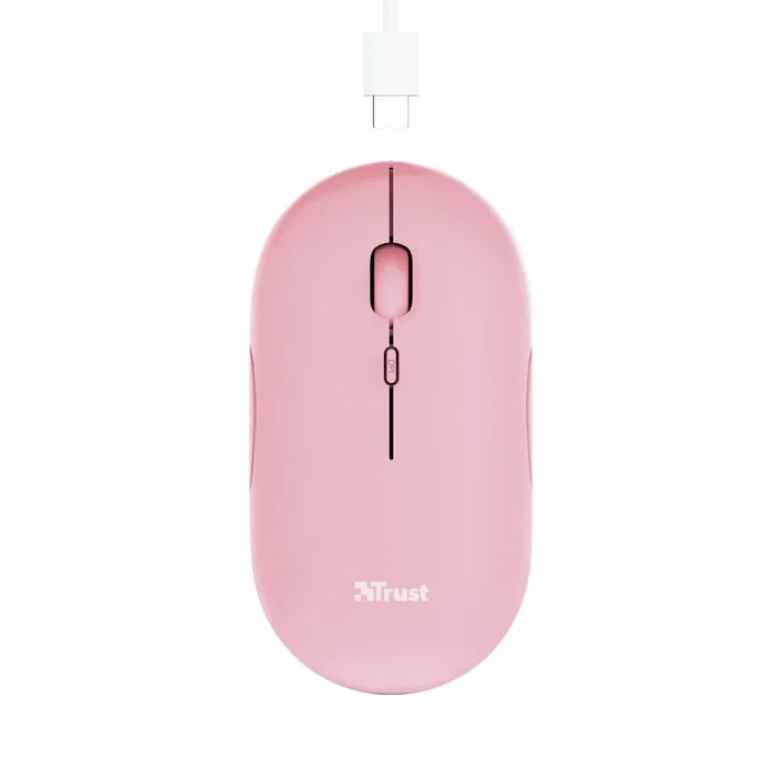 Trust Puck Ratón Inalámbrico Oficina Bluetooth y RF, Silencioso, Recargable USB-C, Ambidiestro, 1600 DPI, Ultrafino 27mm, Rosa