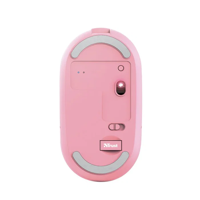 Trust Puck Ratón Inalámbrico Oficina Bluetooth y RF, Silencioso, Recargable USB-C, Ambidiestro, 1600 DPI, Ultrafino 27mm, Rosa