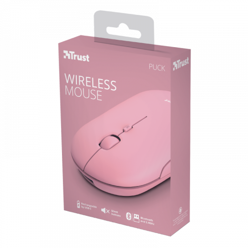 Trust Ratón Inalámbrico Bluetooth Puck Recargable 1600 DPI Rosa