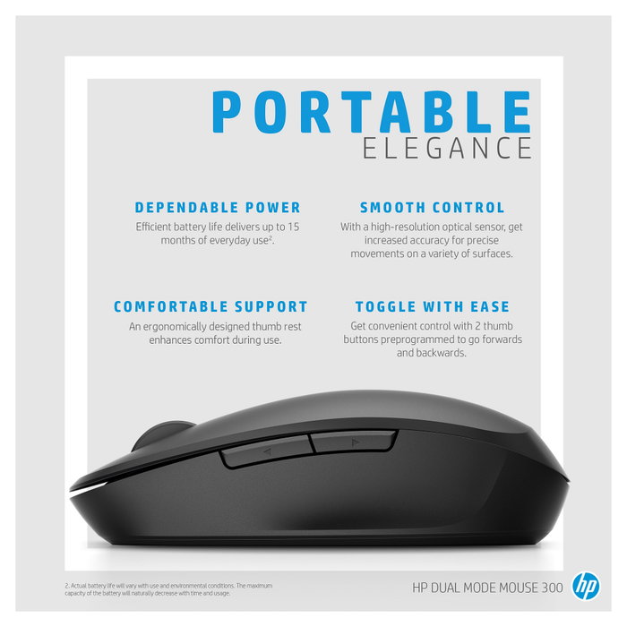 HP Dual Mode Black Mouse 300 Negro