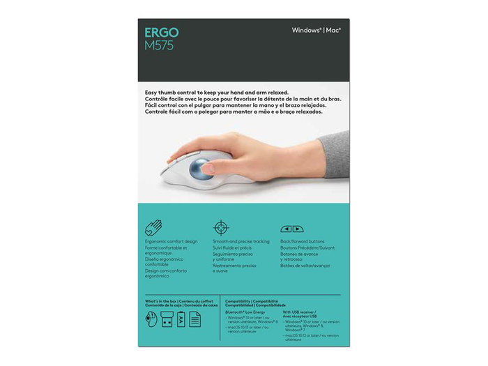 RatÓn trackball inalÁmbrico por bluetooth logitech ergo m575 hasta 2000 dpi blanco crudo