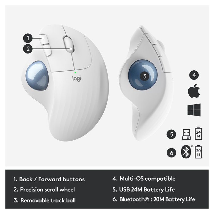 Logitech ERGO M575 Ratón Trackball Inalámbrico Blanco Logitech ERGO M575 Ratón Trackball Inalámbrico Blanco