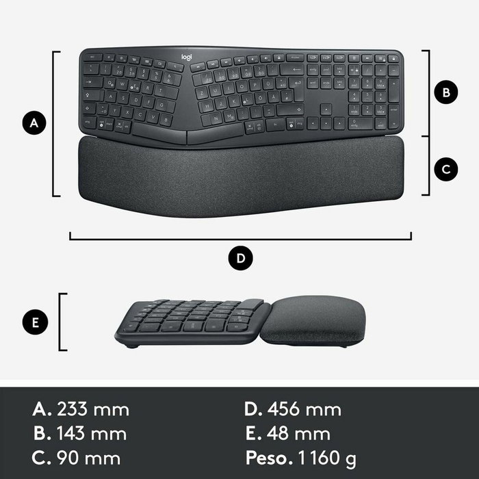 Logitech Ergo K860 Teclado Ergonómico Inalámbrico Español Grafito Logitech Ergo K860 Teclado Ergonómico Inalámbrico Español Grafito