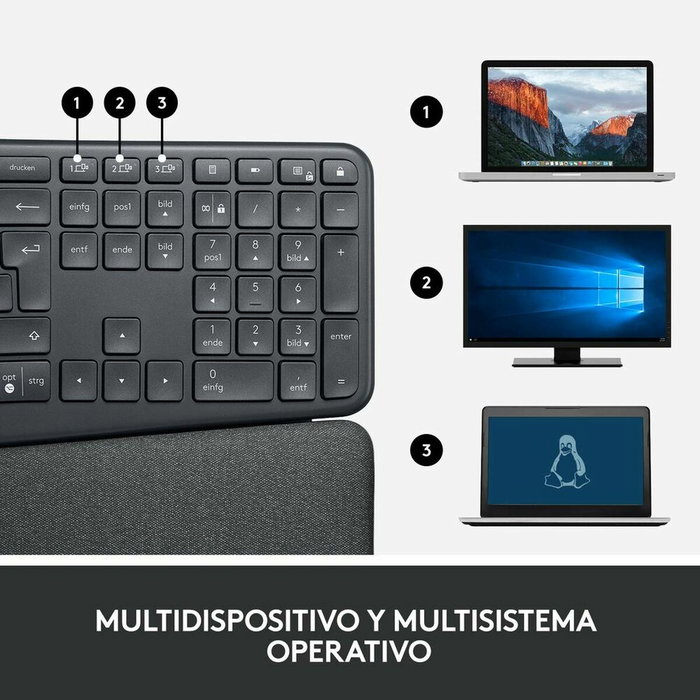 Logitech Ergo K860 Teclado Ergonómico Inalámbrico Español Grafito Logitech Ergo K860 Teclado Ergonómico Inalámbrico Español Grafito