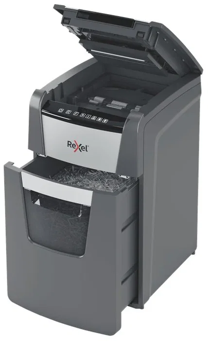 Rexel Optimum AutoFeed+ 150X - Destructora de papel de corte confeti P-4 automática para 150 hojas, tritura grapas y tarjetas, papelera de 44L