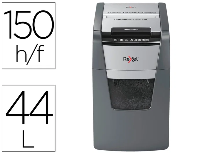 Rexel Optimum AutoFeed+ 150X Destructora de Papel de Corte Cruzado Negro y Gris