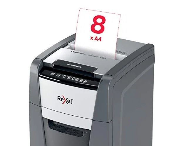 Rexel Optimum AutoFeed 150X Destructora Automática P-4, 150 Hojas, Negro/Gris
