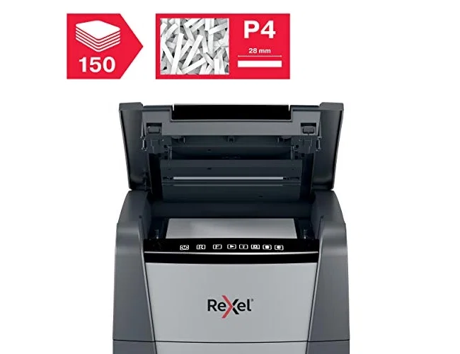 Rexel Optimum AutoFeed 150X Destructora Automática P-4, 150 Hojas, Negro/Gris