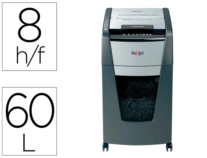 Rexel Optimum AutoFeed+ 225X Destructora de Papel Corte Cruzado Negro y Gris Rexel Optimum AutoFeed+ 225X Destructora de Papel Corte Cruzado Negro y Gris