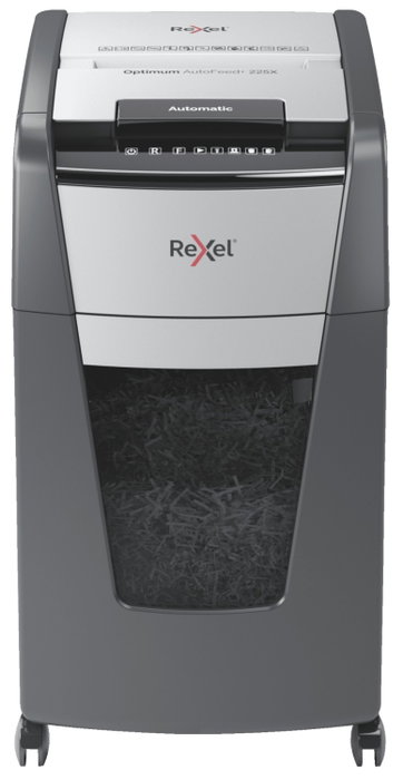 Rexel Optimum AutoFeed+ 225X Destructora de Papel Corte Cruzado Negro y Gris Rexel Optimum AutoFeed+ 225X Destructora de Papel Corte Cruzado Negro y Gris