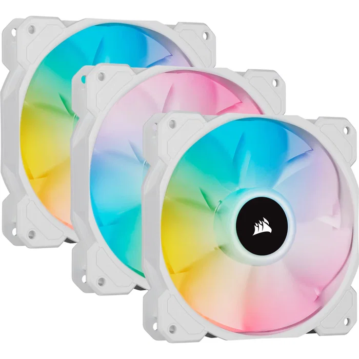 Corsair SP120 RGB ELITE Ventilador PC 120mm Blanco 3-Pack con AirGuide, PWM, 1500 RPM, 47.73 CFM Corsair SP120 RGB ELITE Ventilador PC 120mm Blanco 3-Pack con AirGuide, PWM, 1500 RPM, 47.73 CFM