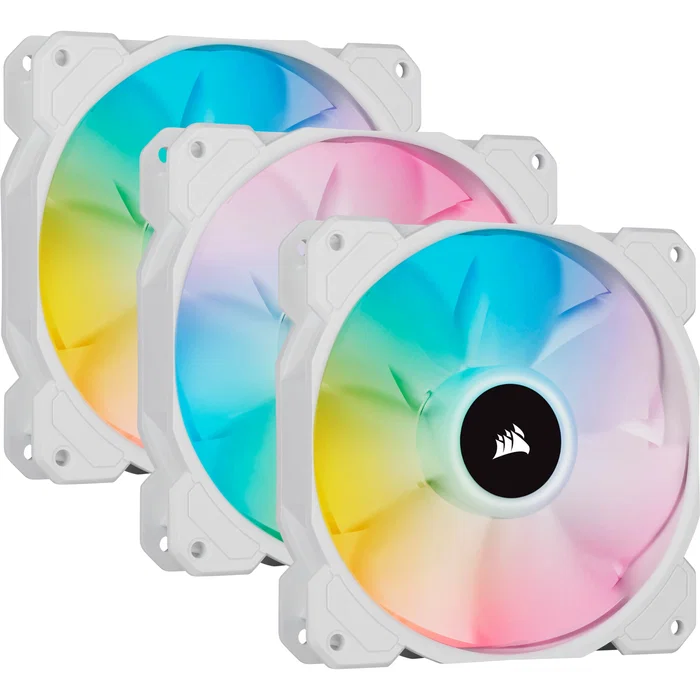 Corsair SP120 RGB ELITE Ventilador PC 120mm Blanco 3-Pack con AirGuide, PWM, 1500 RPM, 47.73 CFM Corsair SP120 RGB ELITE Ventilador PC 120mm Blanco 3-Pack con AirGuide, PWM, 1500 RPM, 47.73 CFM