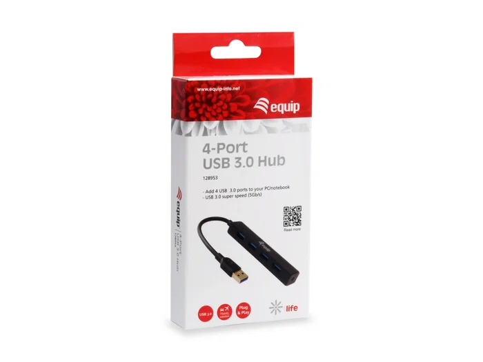 Equip Mini Hub USB 3.2 Gen 1 con 4 Puertos Negro