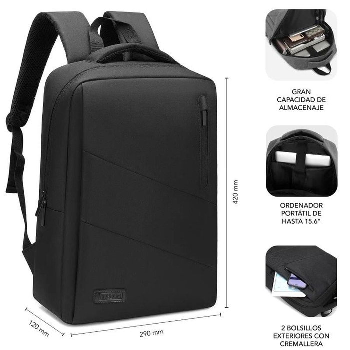 Subblim City Backpack Mochila para Portátil 15,6 Pulgadas Negro