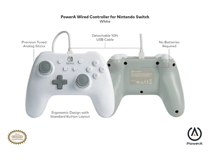 PowerA Mando con Cable para Nintendo Switch - Blanco Mate