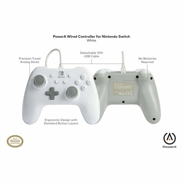 PowerA Mando con Cable para Nintendo Switch - Blanco Mate