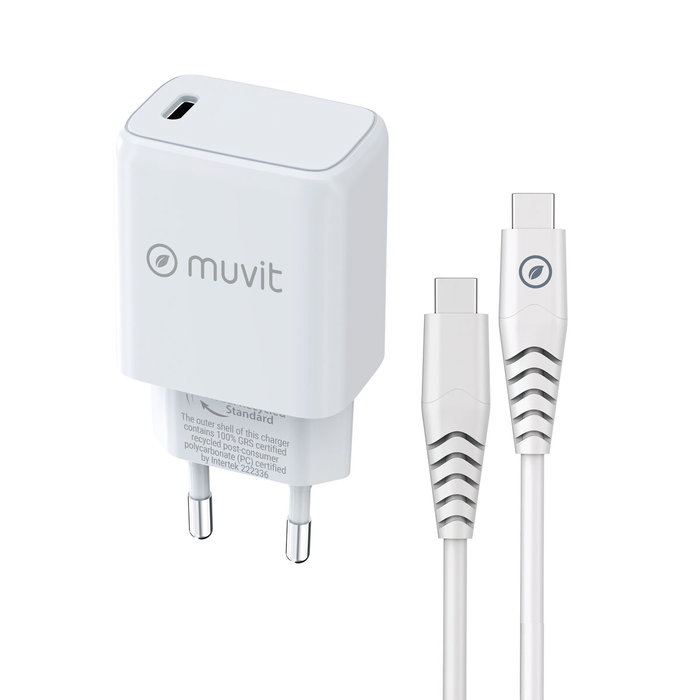 Muvit For Change MCPAK0044 Cargador de Pared 20W USB-C con Cable USB-C a USB-C