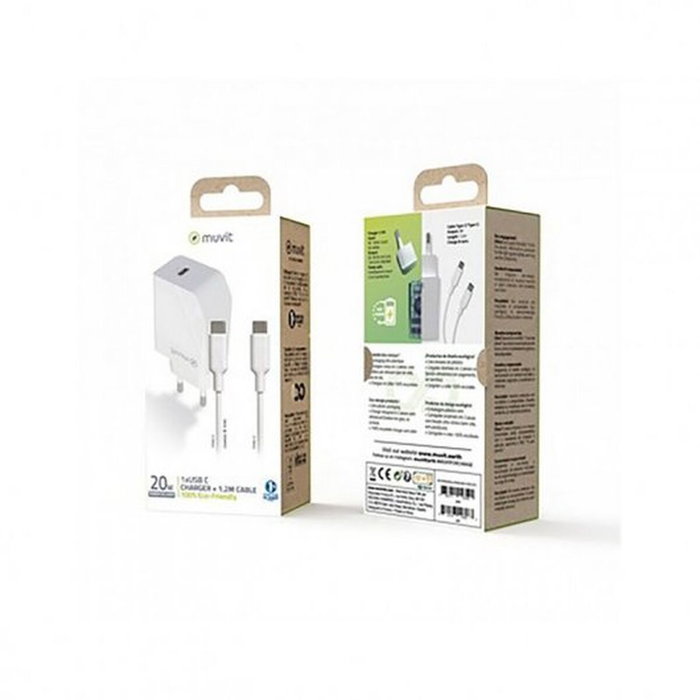 Muvit For Change MCPAK0044 Cargador de Pared 20W USB-C con Cable USB-C a USB-C