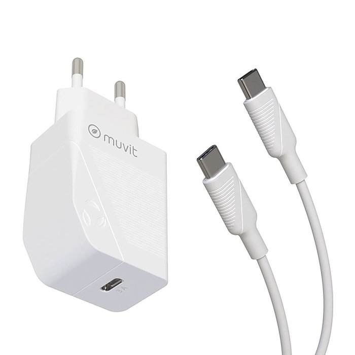 Muvit For Change MCPAK0044 Cargador de Pared 20W USB-C con Cable USB-C a USB-C