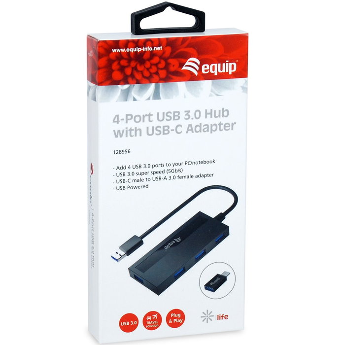 Hub equip usb 3.0 4 puertos + adap. usb-c