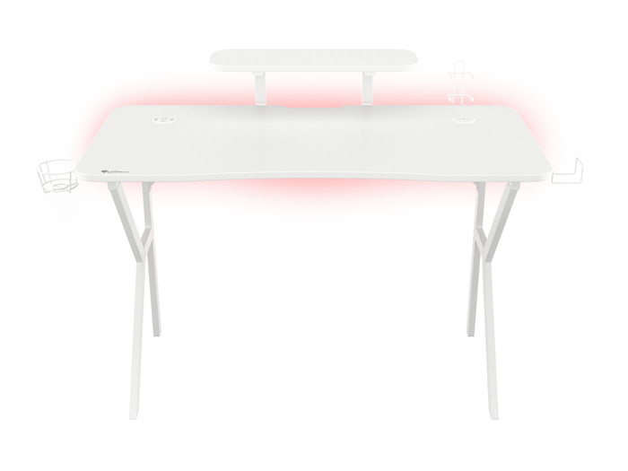 GENESIS Holm 320 RGB Mesa de Gaming Blanca con Iluminación LED, USB Hub y Carga Inalámbrica, 120cm