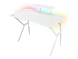 GENESIS Holm 320 RGB - Escritorio Gaming Blanco con LED RGB, Carga Inalámbrica, Hub USB 3.0, Soporte Monitor/Auriculares, Estante Extraíble, 120x60 cm - NDS-1802