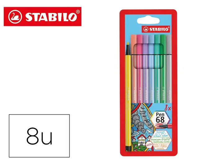 Stabilo Pen 68 Estuche de 8 Rotuladores Colores Pastel 1 mm