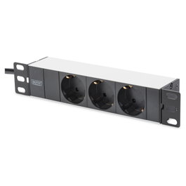 Digitus 1HE Regleta deenchufes con 3 Tomas Tipo F, Aluminio, Negro, Cable 2m