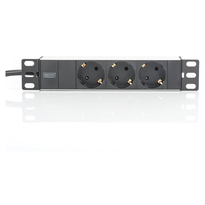 Digitus 1HE Regleta deenchufes con 3 Tomas Tipo F, Aluminio, Negro, Cable 2m Digitus 1HE Regleta deenchufes con 3 Tomas Tipo F, Aluminio, Negro, Cable 2m
