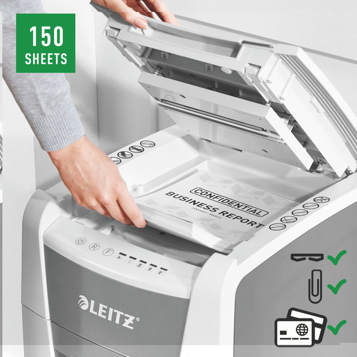 Leitz IQ 150 Autofeed Destructora de Documentos P4, 44L, Gris y Blanco