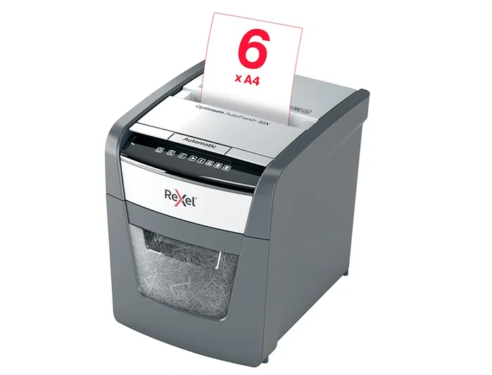 Rexel Optimum AutoFeed+ 50X Destructora de Papel Corte Cruzado Negro y Gris